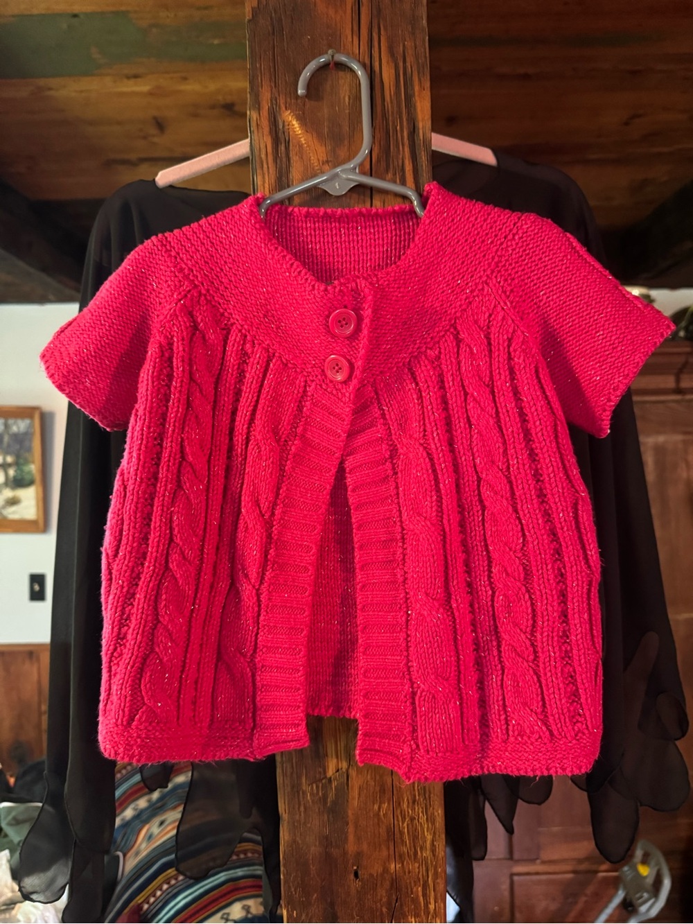 Arizona Girls Short-Sleeve Cable Knit Cardigan Sweater - Bright Pink size 3y 3t